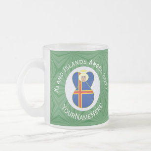 Caneca De Café Vidro Jateado Bandeira Ålander Anjo Natal