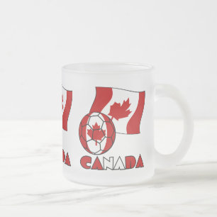 Caneca De Café Vidro Jateado Bandeira Canadense com Bola de Futebol