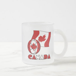 Caneca De Café Vidro Jateado Bandeira Canadense com Bola de Futebol
