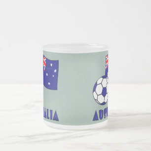 Caneca De Café Vidro Jateado Bandeira da Bola de Futebol Australiana Azul Fundo