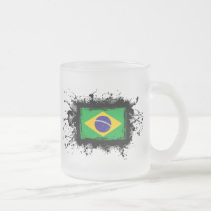 Caneca De Café Vidro Jateado Bandeira de Brasil