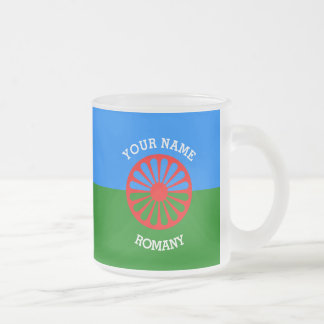 Caneca De Café Vidro Jateado Bandeira de viajantes ciganos romanos personalizad