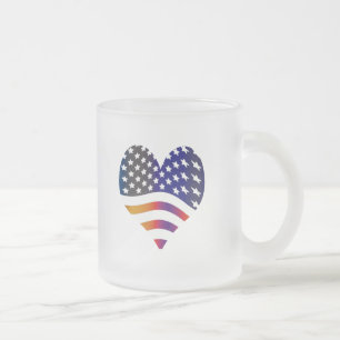 Caneca De Café Vidro Jateado bandeira eua coração amor americano honra tropas l