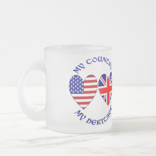 Caneca De Café Vidro Jateado Bandeiras do Coração da Grã-Bretanha EUA País Patr