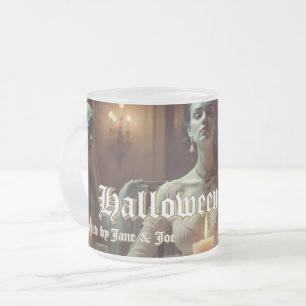 Caneca De Café Vidro Jateado Banquete de Halloween Gótico à Luz de Velas