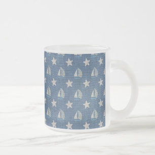 Caneca De Café Vidro Jateado Barcos à vela em Blue Linen