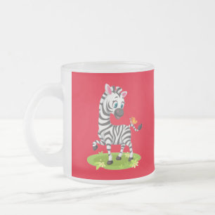 Caneca De Café Vidro Jateado Bebê Zebra Desenhando Brincando com Borboleta-2396