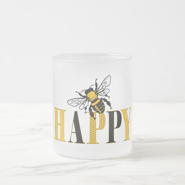 Caneca De Café Vidro Jateado Bee Happy Fosco Mug (Centro)