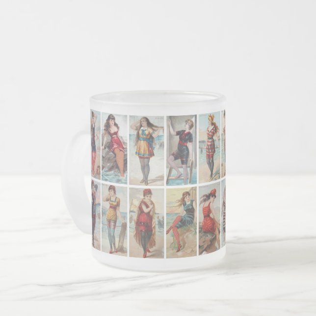 Caneca De Café Vidro Jateado Beldades do Surf de 1889 (Frente Esquerda)