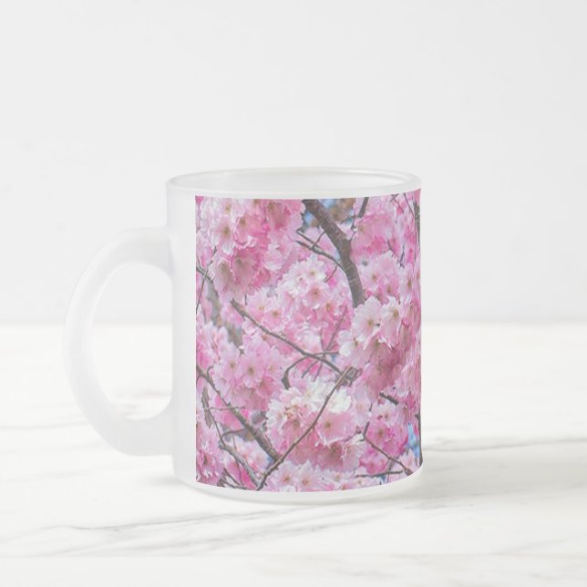 Caneca De Café Vidro Jateado Beleza Brilhante: Flor Sakura (Esquerda)