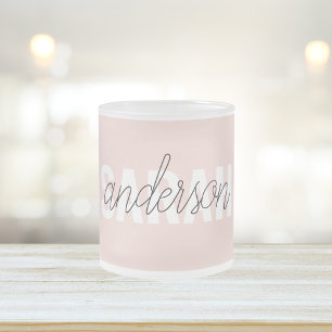 Caneca De Café Vidro Jateado Beleza Rosa Moderna Pastel Personalizada Seu Nome