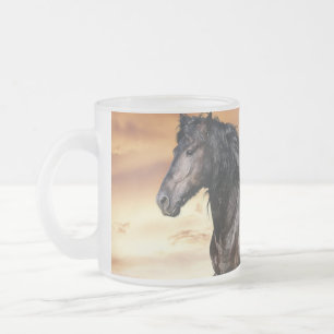 Caneca De Café Vidro Jateado Belo Cavalo Negro