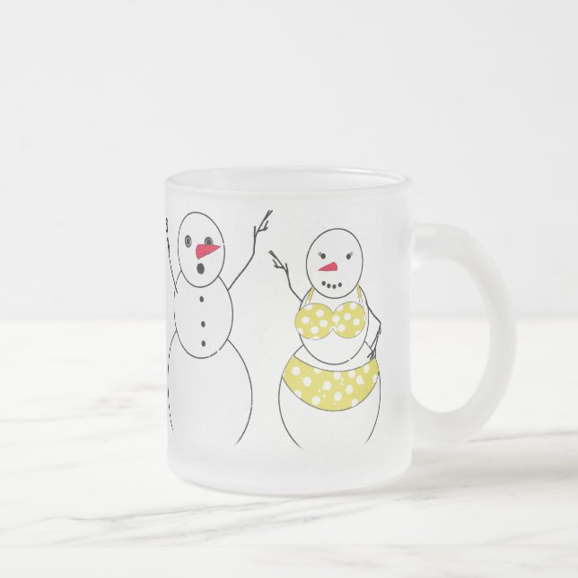 Caneca De Café Vidro Jateado Bikini Time Snowmen (Direita)