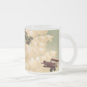 Caneca De Café Vidro Jateado BiPlanos em Sépia