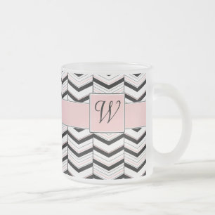 Caneca De Café Vidro Jateado Black White e Blush Chevron Mug