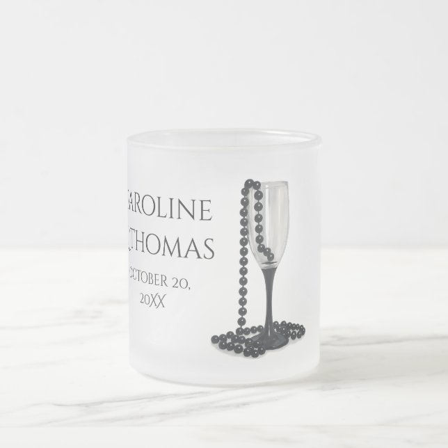 Caneca De Café Vidro Jateado Black & White Pearl Champagne Glass Wedding (Centro)