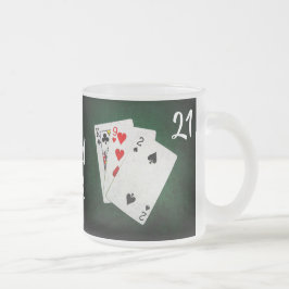 Caneca De Café Vidro Jateado Blackjack 21 pontos - Rei, Nove, Dois - Boa Sorte