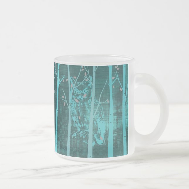 Caneca De Café Vidro Jateado Blue Grunge Woodland Owl Art (Direita)