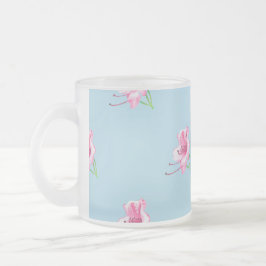 Caneca De Café Vidro Jateado Blue mug with pink Lilly's 