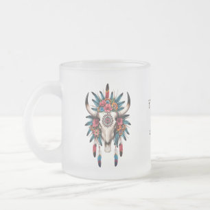 Caneca De Café Vidro Jateado Boho Chic Watercolor Tribal Floral Cow Skype