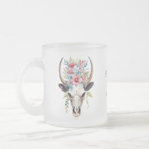 Caneca De Café Vidro Jateado Boho Chic Watercolor Vaca Floral