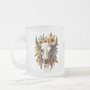 Caneca De Café Vidro Jateado Boho Chic Watercolor Vaca Floral