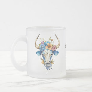 Caneca De Café Vidro Jateado Boho Chic Watercolor Vaca Floral