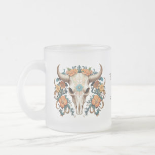 Caneca De Café Vidro Jateado Boho Chic Watercolor Vaca Floral