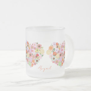 Caneca De Café Vidro Jateado Boho Floral Heart NAME Sweet Love Orange