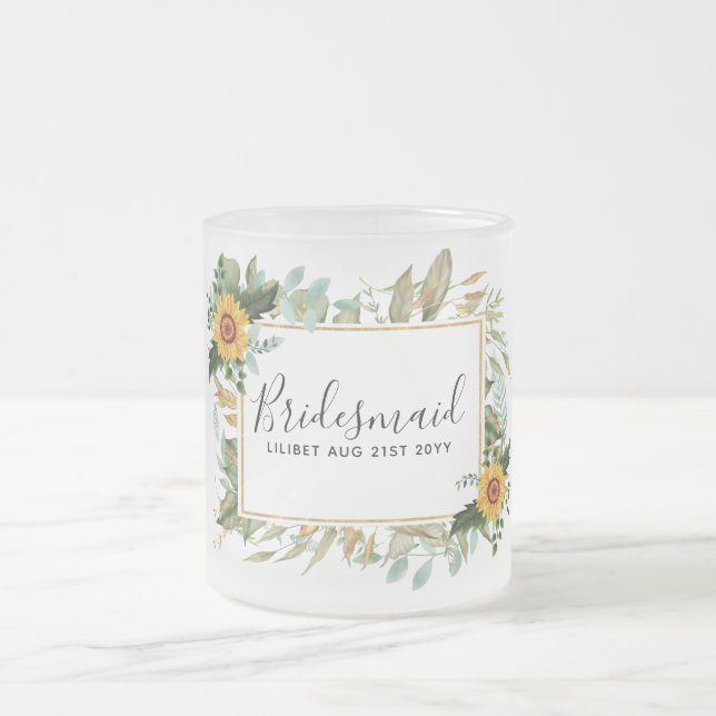 Caneca De Café Vidro Jateado Boho Sunflower Sage Greenery Casamento (Centro)