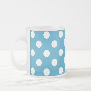 Caneca De Café Vidro Jateado Bolinhas brancas no fundo azul de peacock