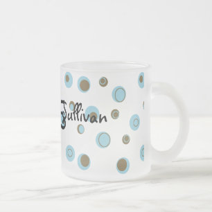 Caneca De Café Vidro Jateado Bolinhas Marrons Azuis Aqua Monogramadas