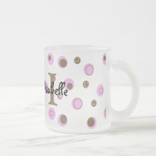 Caneca De Café Vidro Jateado Bolinhas Marrons Rosa Monograma