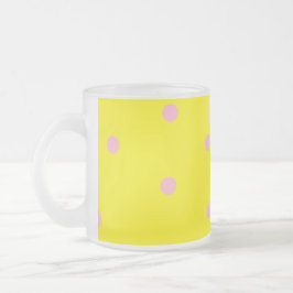 Caneca De Café Vidro Jateado Bolinhas rosa em amarelo