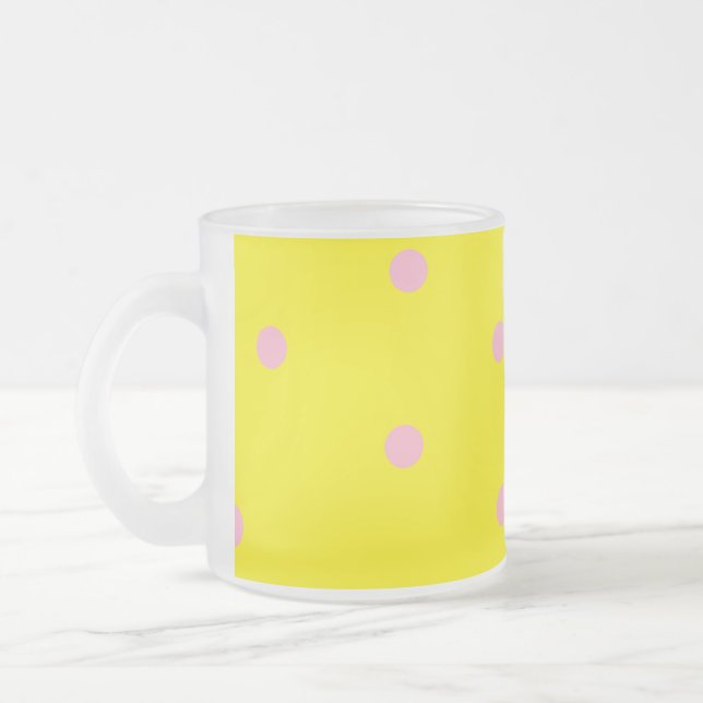 Caneca De Café Vidro Jateado Bolinhas rosa em amarelo (Esquerda)