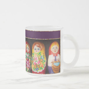 Caneca De Café Vidro Jateado Bonecas coloridas de Matryoshka