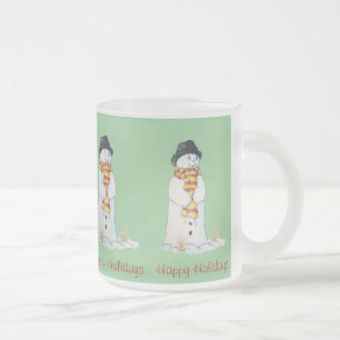 Caneca De Café Vidro Jateado Boneco de neve bonito com a meia do Natal na neve