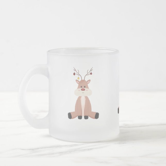 Caneca De Café Vidro Jateado Bonita Reindeer de Natal (Esquerda)