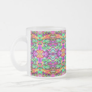 Caneca De Café Vidro Jateado Bonito tribal neon abstrato simétrico colorido