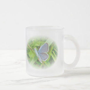 Caneca De Café Vidro Jateado Borboleta Azul Perfurada Oriental