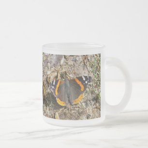 Caneca De Café Vidro Jateado Borboleta do Almirante Vermelho