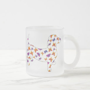 Caneca De Café Vidro Jateado Borboleta Doxie Dachshund