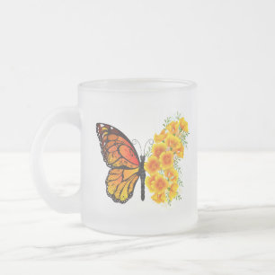 Caneca De Café Vidro Jateado Borboleta Flor com Papagaio Amarelo da Califórnia