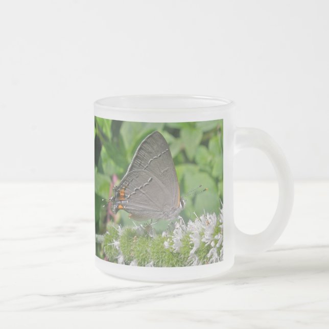 Caneca De Café Vidro Jateado Borboleta Hairstreak cinza (Direita)