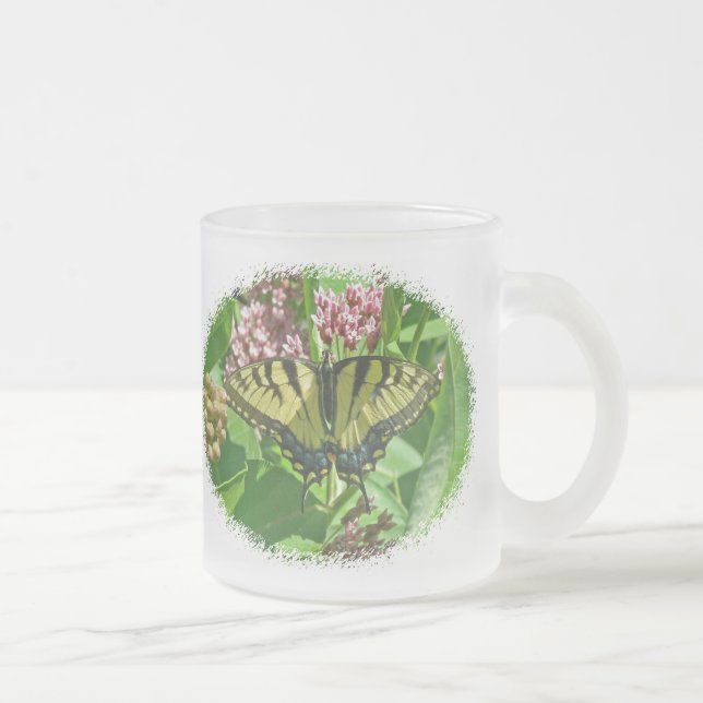 Caneca De Café Vidro Jateado Borboleta Tiger Swallowtail em Milkweed (Direita)