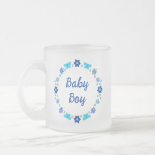 Caneca De Café Vidro Jateado Borboletas e flores do menino azul personalizadas