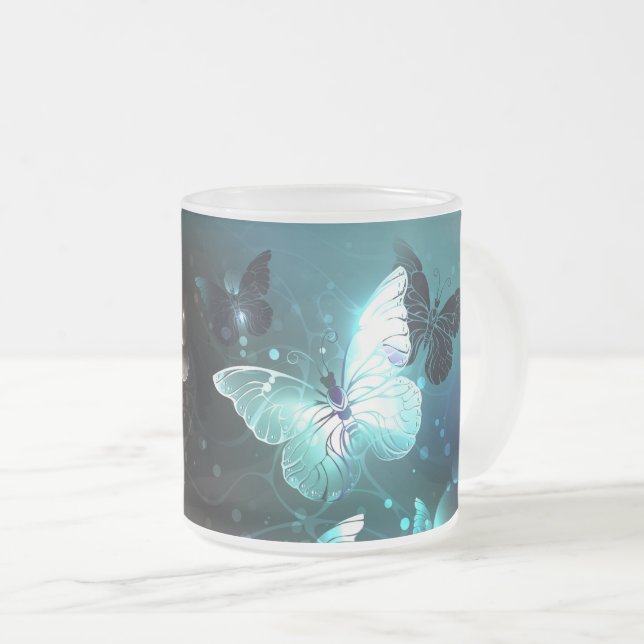 Caneca De Café Vidro Jateado Borboletas Noturnas de Menta (Frente Esquerda)