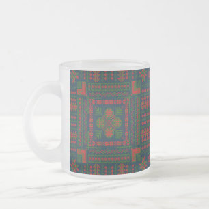 Caneca De Café Vidro Jateado Bordado Palestiniano Tatreez verde 5 Padrão