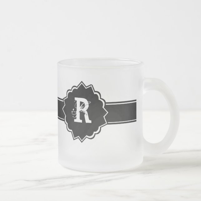 Caneca De Café Vidro Jateado Branco Preto Monograma (Direita)