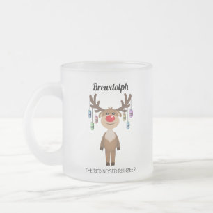 Caneca De Café Vidro Jateado Brewdolph o Renascerveja de Nariz Vermelho